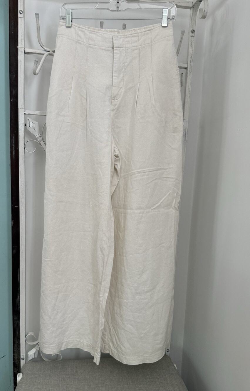 House Of Harlow Linen Wide Leg Pants Cream Preppy Quiet Luxury Old Money Sm